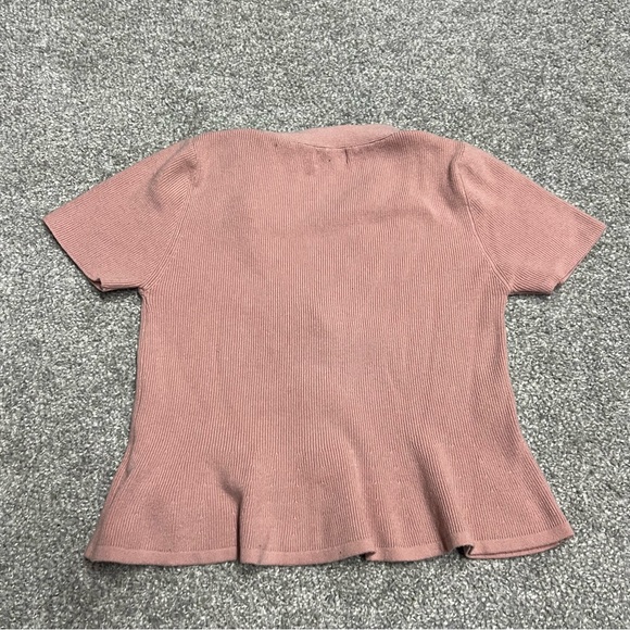 En Saison Sweater Women Small Pink Flared Crop Short Sleeve Cardigan Knit V Neck - Picture 7 of 7